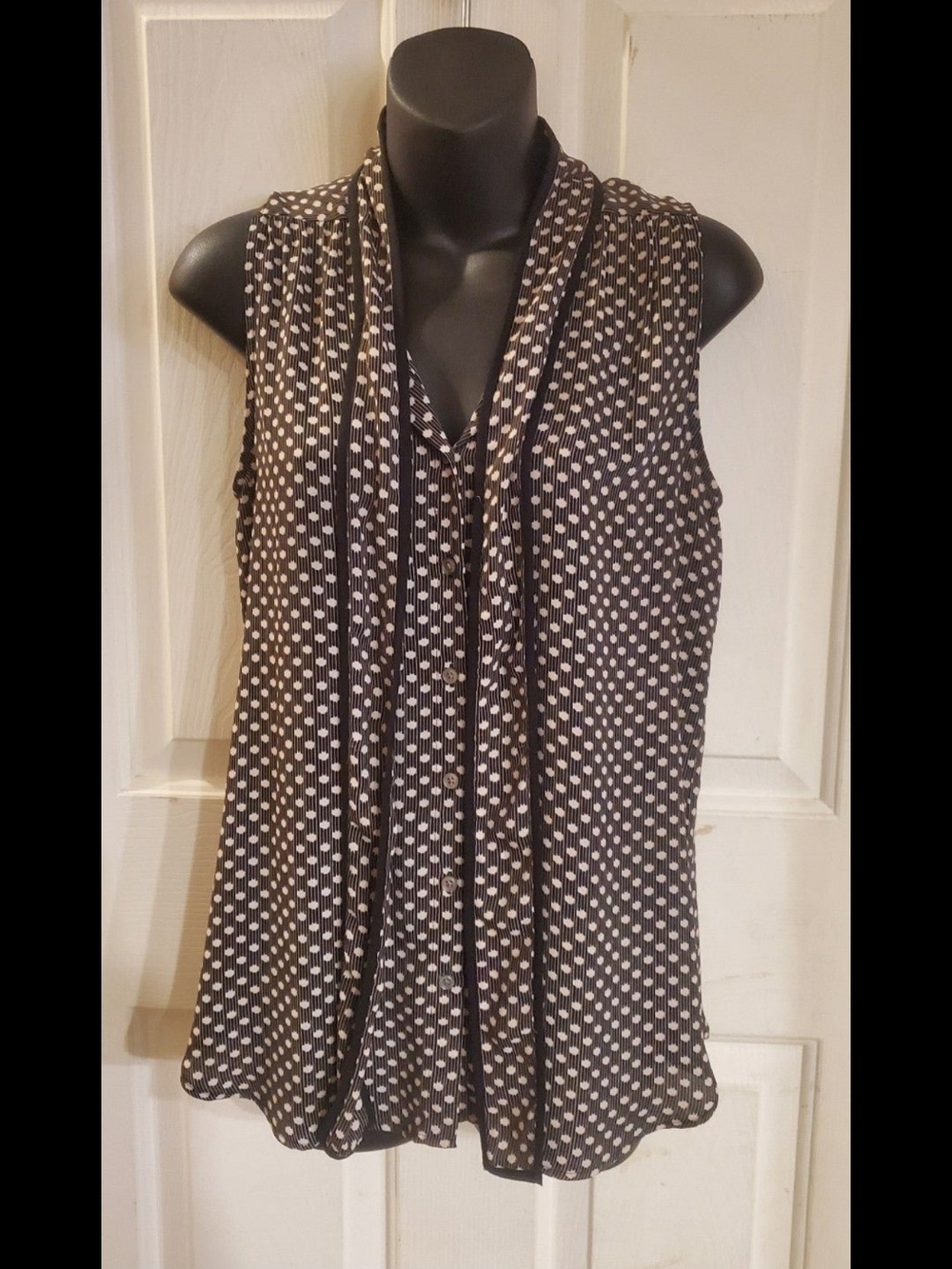 LOFT Black & White Polka Dot Sleeveless Blouse